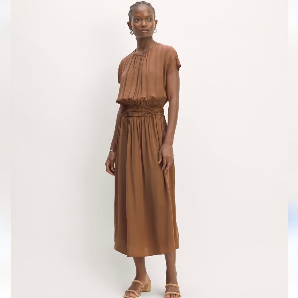 NWOT Everlane The Gathered Midi Dress Carob Brown Size  XXS